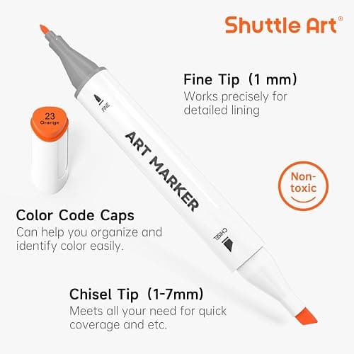 Shuttle Art 121 Colors Alcohol Markers, 120 Colors Dual Tip Art Marker Set Plus 1 Colorless Blender with Marker Case Perfect for Illustration Students Adult Coloring Sketching thumbnail 4