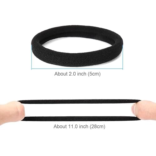 50PCS Black Hair Ties for Women, Cotton S eamless Hair Bands, Elastic Ponytail Holders, No Damage for Thick Hair, 2 Inch in Diameter, by Qarwayoc - Black thumbnail 2