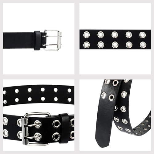 BKpearl 2 Pack Double Grommet PU Leather Punk Belt, 2 Hole Grommet Jeans Belt for Women & Men, Multi, Medium thumbnail 2