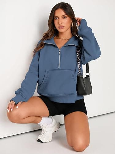 AUTOMET Womens Sweatshirts Half Zip Cropped Pullover Fleece Quarter Zipper Hoodies 2025 Fall Fashion Outfits Clothes thumbnail 4