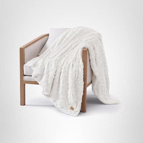 UGG Adalee Faux Fur Throw Blanket Luxury Lightweight Cozy Soft Throw for Couch Bed or Chair Hypoallergenic Machine Washable Double-Sided Fluffy Blanket Home Decor, 50-inch x 70-inch, Natural White thumbnail 9