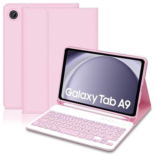Hofsos Keyboard Case for Samsung Galaxy Tab A9 8.7 Inch 2023 SM-X110/X115/X117 - Slim A9 Tablet Cover with Detachable Bluetooth Wireless Keyboard, S Pen Holder for Samsung Galaxy Tab A9, Pink - Image 1