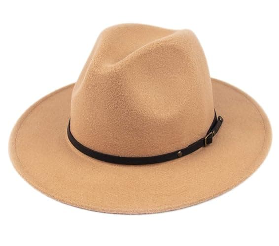 Lanzom Womens Classic Wide Brim Floppy Panama Hat Belt Buckle Wool Fedora Hat - Image 1