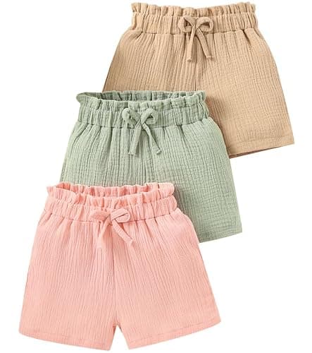 Yvowming 3 Pack 4-12Y Girls Shorts Pants Casual Linen Cotton Shorts for Toddler Girls Kids Summer Clothes - Image 1
