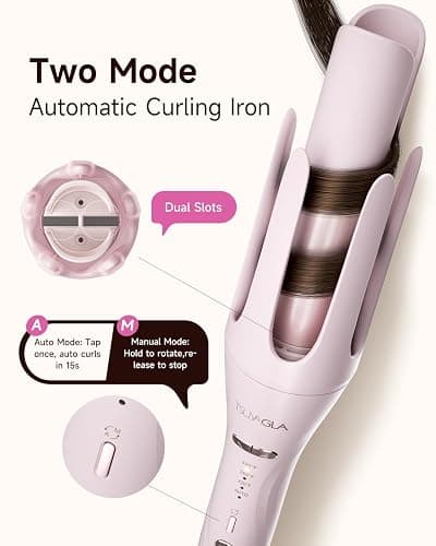 TSUYAGLA 5 in 1 Automatic Curling Iron Set with 3 Interchangeable Barrels | Rotating Hair Curler with 1, 1.25 and 1.5 Inch Curling Wands, Hair Crimper, Straightening Brush, Dual Voltage, Gift for Her thumbnail 7