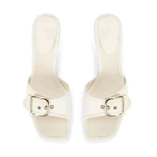 Dsevht Black Kitten Heel Sandals Stiletto Low Heels Slip On Slides Mule Sandal Square Open Toe Dress Shoes for Women thumbnail 4