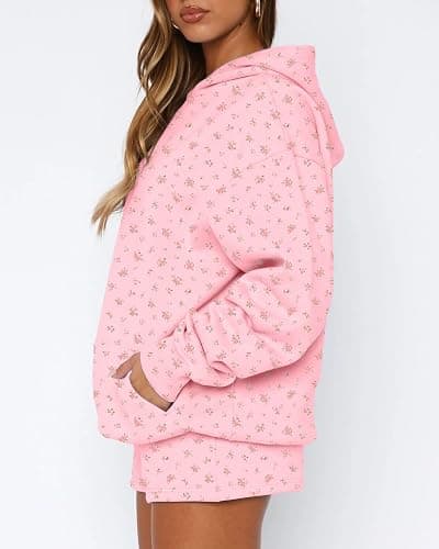 BAIGRAM Women Oversized Ditsy Floral Fleece Hoodies Snowflake Print Hooded Sweatshirt 2025 Y2K Aesthetic Fall Pullover thumbnail 2