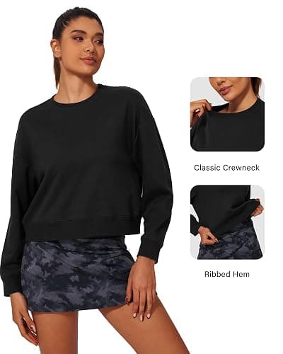 Stelle Cropped Sweatshirts for Women Cotton Long Sleeve Crop Tops Crewneck Pullover Oversized Sweater thumbnail 5