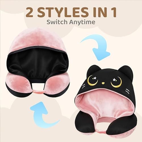 Mewaii Travel Neck Pillow with Hood for Airplanes,Memory Foam,Breathable Ice Silk & Soft Velvet,Double-Sided,Removable to Clean,Adjustable Strap,Portable Travel Pillow for Long Flights Adults & Teens thumbnail 6
