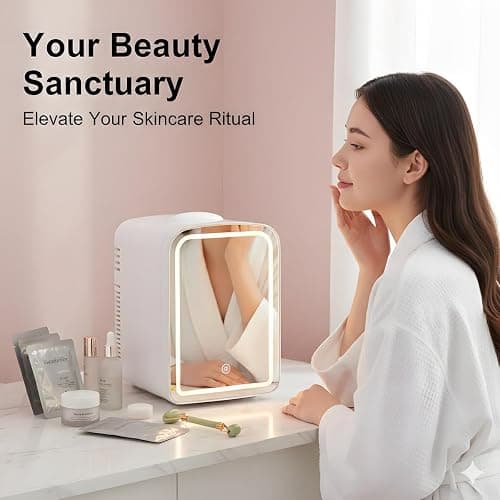 Lispin 4L Mini Skincare Refrigerator with Dimmable LED Mirror, Portable Beauty Refrigerator, Makeup Personal Fridge with Cooler for Bedroom, Office and Car (White-DL-4L-C) thumbnail 8