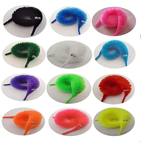 60 Pcs Magic Twisty Worm Wiggly Fuzzy Worms on a String Toys for Party Supplies,12 Colors… thumbnail 5