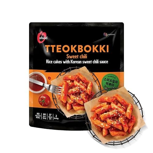 Tteokbokki Korean Rice Cakes – [Sweet Chili | Pack of 1] – Gluten Free | Ready in 3 Minutes | 0 Cholesterol/ 0 Trans Fat | 2 Servings Spicy Street Snack | Healthy/Savory/Spicy - O’food - Image 1