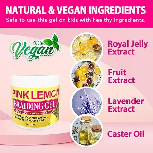 PINK LEMON Braiding Gel (5 oz) - Maximum Hold, No Flaking, Long Lasting Hold, High Shine. For Micro, Inter, Dread, Faux, Loc, Twist, Braid, Edge. thumbnail 4