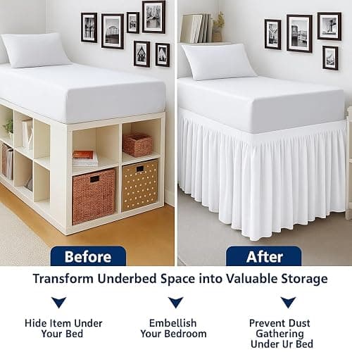 Cottingon Dorm Room Bed Skirt, 100% Microfiber, White, Twin XL-42 Drop thumbnail 5