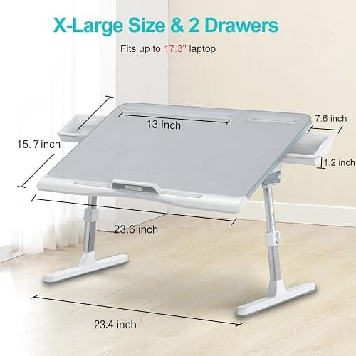 Laptop Bed Tray Desk, Foldable and Adjustable Lap Table with Heights and Angles, Upgraded-Sturdy Laptop Lap Desk for Bed/Sofa/Couch/Floor (2 Drawers, X-Large, Grey) - Gray - X-Large(15.7"x23.6") thumbnail 2