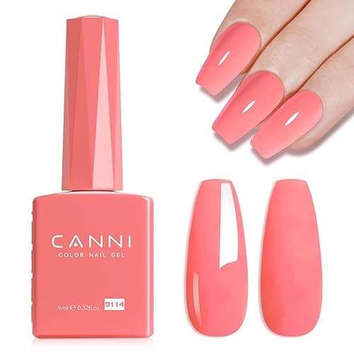 CANNI Pink Gel Nail Polish – 1pc 9ML Hot Grapefruit Pink Color, Soak Off UV LED Gel, High Gloss for French Manicure, DIY Nail Art & Salon Use