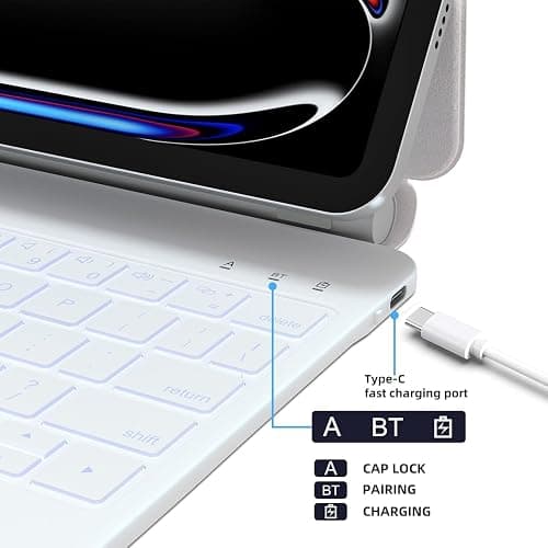 【English】Magic Keyboard for iPad Air 11 inch(M3,2025/ M2,2024) & iPad Air 5th/4th & iPad Pro 11"(1st/2nd/3rd/4th), Keyboard Case with Magnetic Stand, Multi-Touch Trackpad, 7-Color Backlight,White thumbnail 7