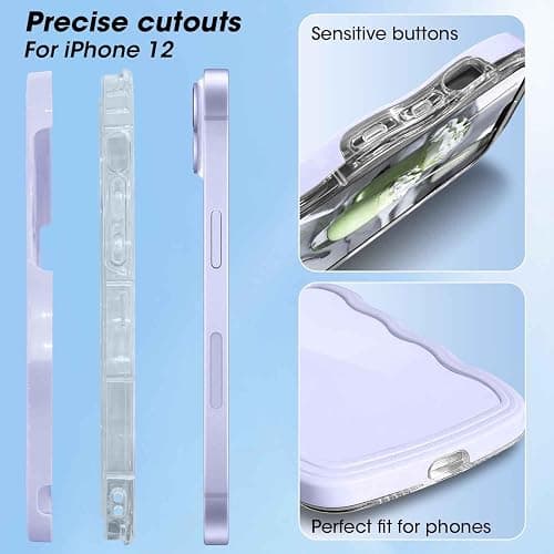 ORDA iPhone 12 Case - Cute Wave Frame Curly Shape, Shockproof Hard PC Phone Cover for Women & Girls, Purple thumbnail 4