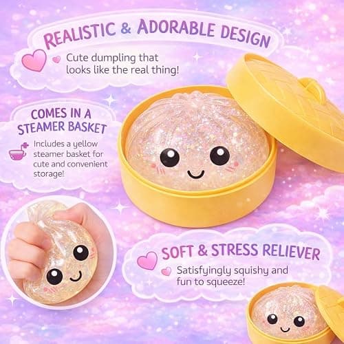 12PCS Glitter Dumpling Squishy, Mini Real Bun Dumplings Stress Relief Set Pack Box, Crazy Fun Balls Toys Fidget Cute Sensory for Anxiety Relief Toy Hand Relax, Birthday Gifts (Smiling) thumbnail 2