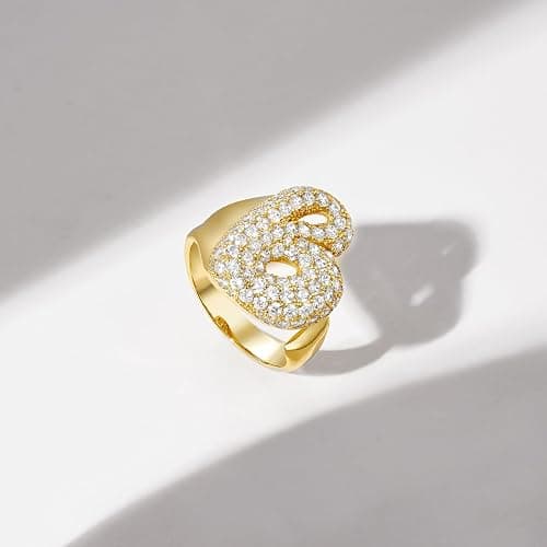 KissYan Bubble Initial Ring for Women, 14k Gold Plate Balloon Jumbo Letter Rings Open Adjustable Dainty Pave CZ Personalized Fashion Trendy Statement Jewelry Gift thumbnail 6