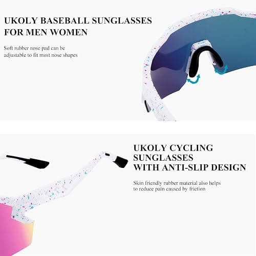 Ukoly Baseball Sunglasses For Men Women,Sports Sunglasses For Baseball Running Cycling UV400 protection TR90 Frame 615 thumbnail 6