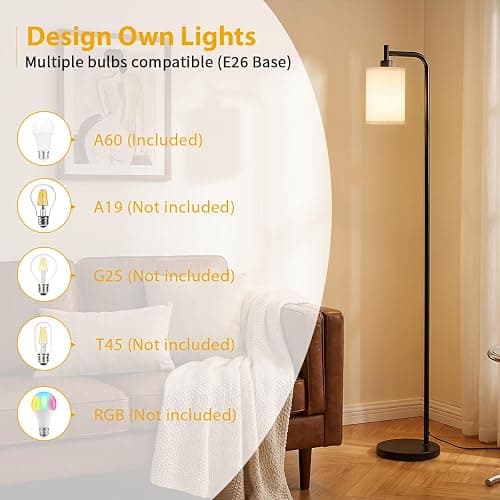 Ziisee 64" Floor Lamp with Remote Control, Dimmable Tall Standing Lamps for Living Room Bedroom Office Corner, 9W LED Bulb Included, Foot Pedal Switch, Beige Shade Black Pole thumbnail 8