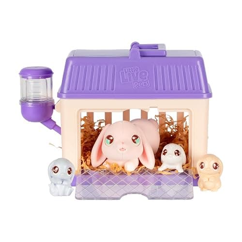 Little Live Pets Bunny Mini Interactive Toy Set, Hutch Animal Playset with 3 Surprise Babies, 20+ Sounds, Bunny Accessories for Girls Ages 3+ - Image 1