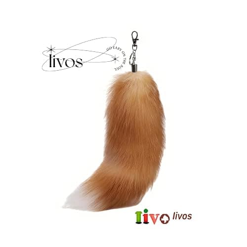 Iivos Fluffy Therian fox Tail Keychain - Soft Fur, Realistic Colors, Durable, Perfect for Cosplay, Renaissance Fairs thumbnail 2