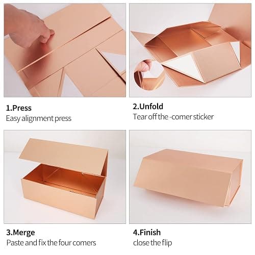 Gift Box 10" x 6" x 3" with Magnetic Closure Lid Gift Boxe for Presents,Bridesmaid Gifts Boxes,Cute Box,Birthday Box,Luxury for Gift Packaging, Magnetic Gift Boxe for Wrapping Gifts (Rose Gold) thumbnail 4