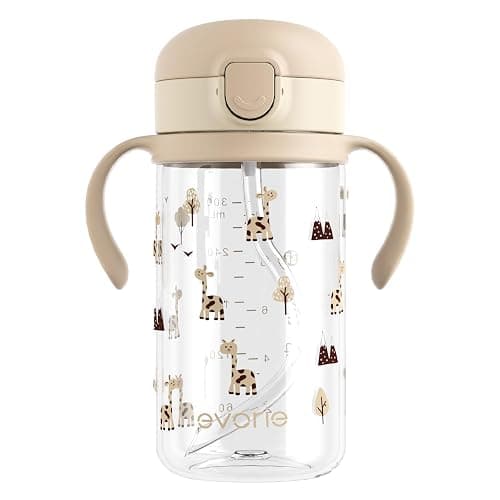 Evorie Tritan Spill Proof Straw Sippy Cups for Toddlers 1–3 Years, 10 Oz | BPA & BPS-Free, Toddler Water Bottle, Easy Grip Handles, Dishwasher Safe, Durable Tritan, Easy to Clean, Giraffe - Image 1