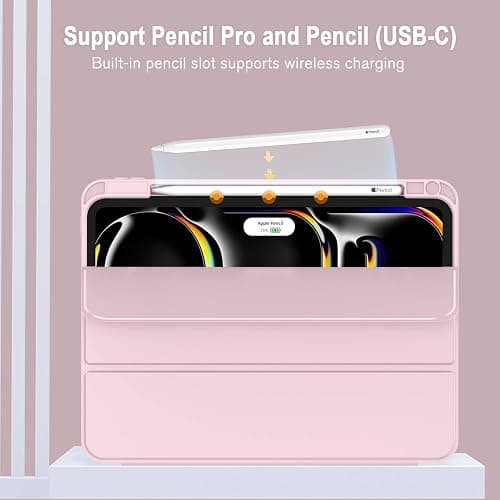 ZryXal iPad Pro 11 Inch Case (M5) 2025/ (M4) 2024 (Model: A2836/A2837/A3006), Trifold Stand Smart Cover with Pencil Holder and Soft TPU Back, Auto Wake/Sleep (Pink) thumbnail 2