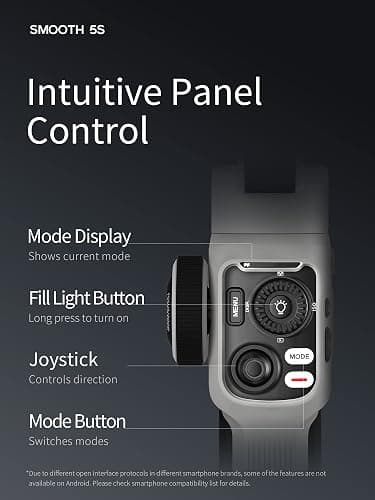 Zhiyun Smooth 5S Phone Gimbal, 3-Axis Smartphone Stabilizer with Built-in Fill Light, AI Face Tracking for iPhone and Android, YouTube TikTok Video, Gray thumbnail 5