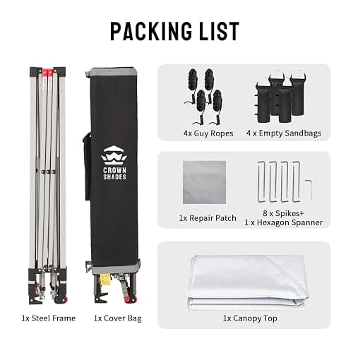CROWN SHADES 10x10 Pop Up Canopy, Patented Center Lock One Push Tent Canopy, Newly Designed Storage Bag, 8 Stakes, 4 Ropes (10x10, White) thumbnail 7