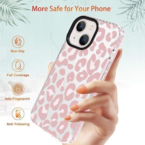 ZIYE Clear Case for iPhone 15 Cover Pink Leopard Design Shockproof Soft TPU Bumper Protective Phone Case for Women Girls Girly Cute Phone Case - iPhone 15 - Pink Leopard Print thumbnail 2
