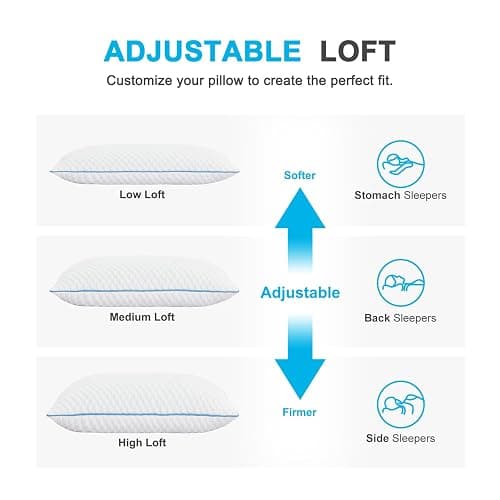 VVZ Cooling Shredded Memory Foam Pillows King Size 2 Pack, Adjustable Firm Bed Pillows for Side Back Stomach Sleepers, Luxury Gel Pillow for Hot Sleepers with Breathable Washable Cover thumbnail 4