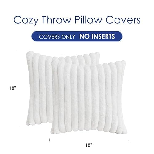 GriNeed Throw Pillow Covers Decorative Faux Fur Set of 2 18x18 Inch Pillow Covers, Soft Cream White Striped Pillowcases for Couch Sofa Bed Living Room, Fluffy Cute Home Boho Accent Fuzzy Decor thumbnail 3