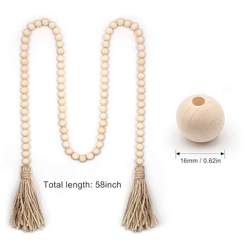 LSKYTOP 60 Inches Wood Bead Garland,Wooden Beads with Tassels,Farmhouse Beads Rustic Prayer Beads Boho Beads for Farmhouse Tiered Tray Coffee Table Mantel Decor (1 Pack) thumbnail 3