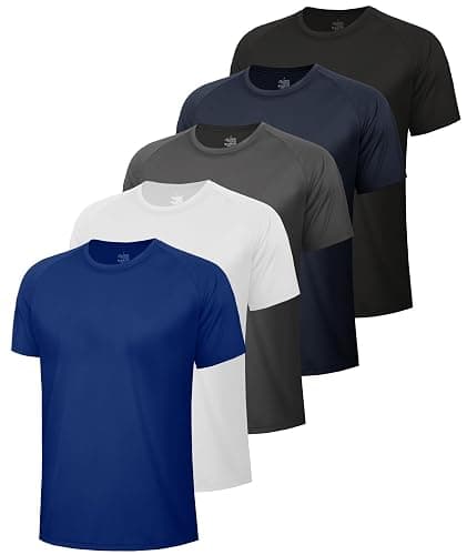 5 Pack Workout Mens T Shirts - Black Gym Quick Dry Short Sleeve Moisture Wicking Tee Tops for Athletic Work Casual Running - Image 1