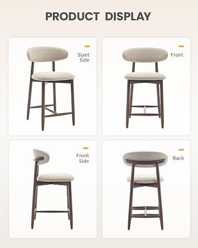 Homixis Bar Stools Set of 3, 25.6″ Counter Height Bar Stools with Wood Legs, Upholstered Modern Kitchen Barstools for Kitchen Island Dining Room Bar, Beige thumbnail 8