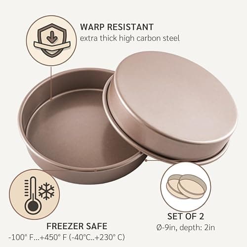 HAPPIELS Non Toxic Nonstick 9 inch Round Cake Pans Set of 2 | Quality Non Stick 9 inches Layer Circle Cake Pan 2 inches Deep | Best 9in Baking Pan PFOA, BPA free Nontoxic | 9inch 9inches Cake Pans Set thumbnail 6