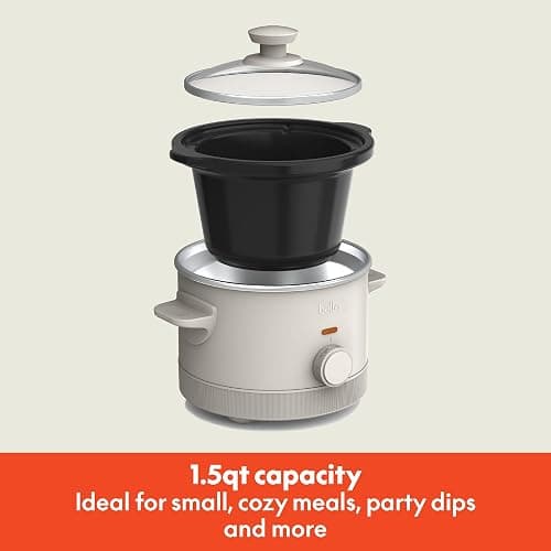bella 1.5 Qt Slow Cooker with 3 Heat Manual Control, Ceramic Nonstick Coating, Dishwasher Safe Stoneware Pot and Tempered Glass Lid, Tangle Free Cord Wrap & Cool Touch Handles, Oatmilk thumbnail 4