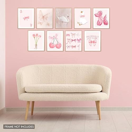 Elegend Coquette Room Decor - 9pcs Coquette Wall Decor, Coquette Posters, Pink Room Decor Coquette, Coquette Wall Art Prints, Coquette Posters for Girl Bedroom Decorations thumbnail 4