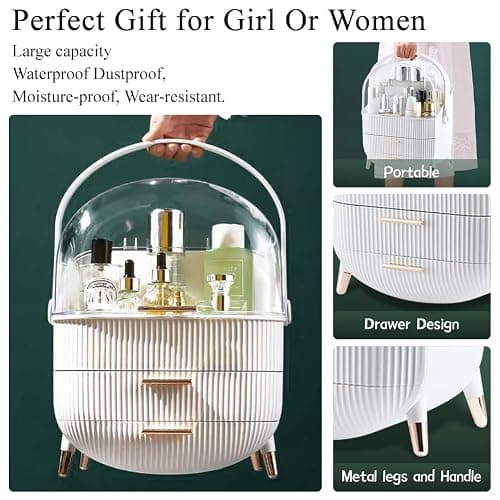 Multi-Function Make Up Case Dustproof Cosmetic Storage Box, Organizer Skin Care Products Jewelry Organizer Finishing Box for Bedroom Bathroom Desktop (White) thumbnail 2