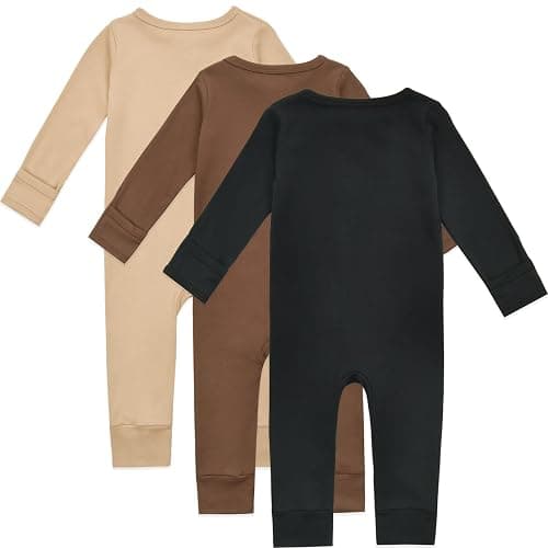Aablexema Baby Cotton Footless Pajamas with Mitten, 3-pack Infant Romper Zip Up One Piece Jumpsuits Outfit thumbnail 2