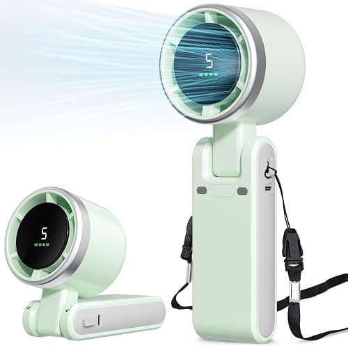 Azdedut Portable Fan, Mini Fan, Handheld Turbo Fan, Portable Rechargeable Fan, 5-Speed, LED Display - Image 1