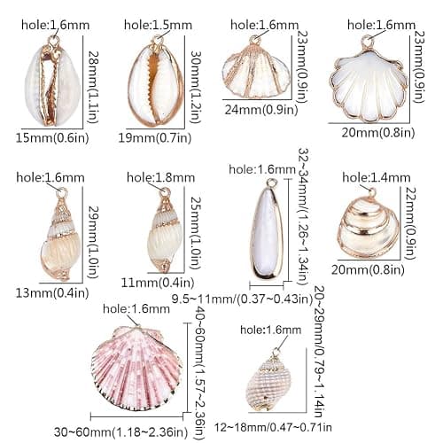 SUNNYCLUE 1 Box 20pcs 10 Styles Natural White Cowrie Seashells Charm Conch Shells Plated Charms Summer Ocean Sea Charm for Jewelry Making Charm Necklace Bracelet Earring Making thumbnail 3