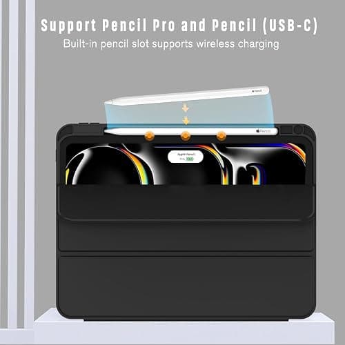 ZryXal iPad Pro 11 Inch Case (M5) 2025/ (M4) 2024 (Model: A3357,A3358,A3359,A2836/A2837/A3006), Trifold Stand Smart Cover with Pencil Holder and Soft TPU Back, Auto Wake/Sleep (Black) thumbnail 2