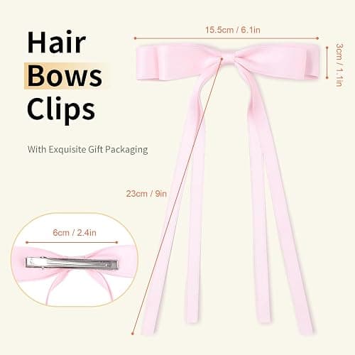 WORTL 10 PCS Satin Hair Accessories: Double Hair Ribbon Ponytail Holders, Metal Hair Clips and Bows for Women and Girls in Black and White thumbnail 2