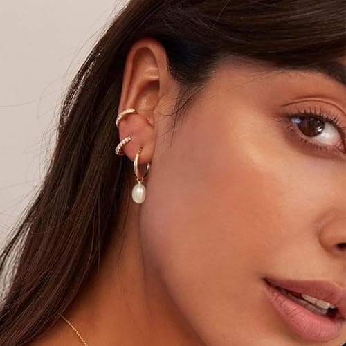 Gold Earrings Set for Women, 14K Gold Plated Stud and Cartilage Earring Sets for Multiple Piercing, Hypoallergenic Stackable Small Gold Huggie Hoop Earrings for Women Jewelry thumbnail 5