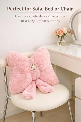Pink Bow Pillow 12x9 Inch, Cute Plush Accent Pillow, Coquette Room Decor | 3D Bow Design; Soft Plush Material Decorative Accent Pillow; Back Strap with Snap Closure Coquette Room Decor for Teen Girls thumbnail 4